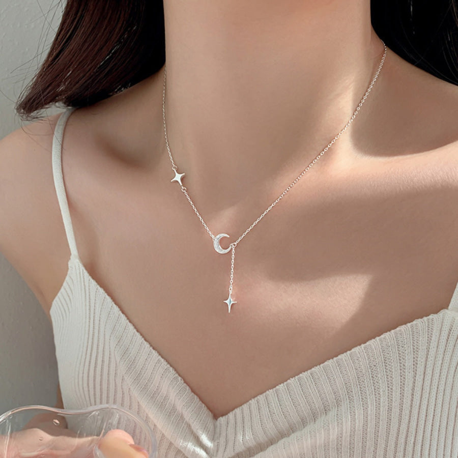 925 Sterling Silver Star Moon Necklace Silver / One Size Apparel and Accessories