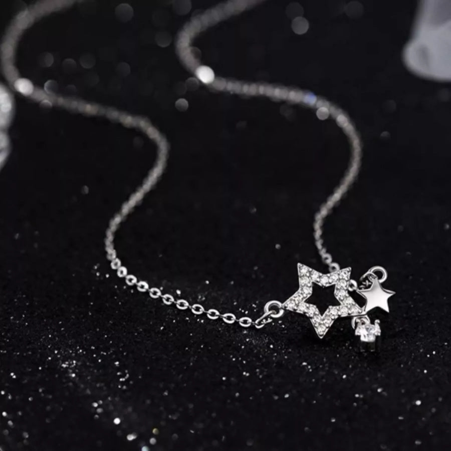 925 Sterling Silver Star Necklace Silver / One Size Apparel and Accessories