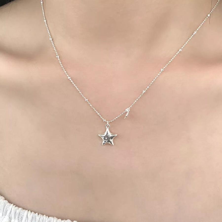 925 Sterling Silver Star Necklace Silver / One Size Apparel and Accessories