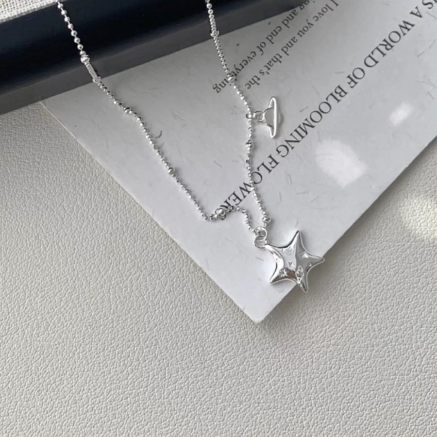 925 Sterling Silver Star Necklace Silver / One Size Apparel and Accessories