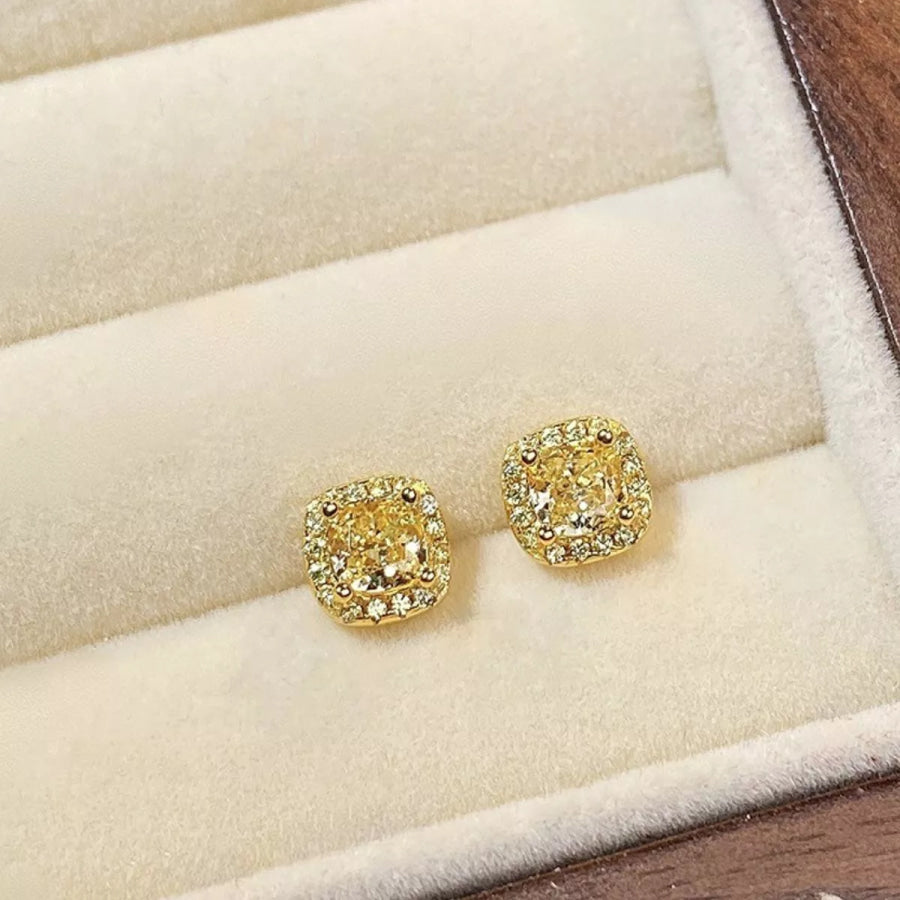 925 Sterling Silver Stud Earrings Yellow / One Size Apparel and Accessories