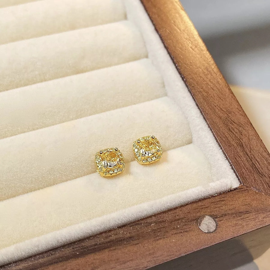 925 Sterling Silver Stud Earrings Yellow / One Size Apparel and Accessories