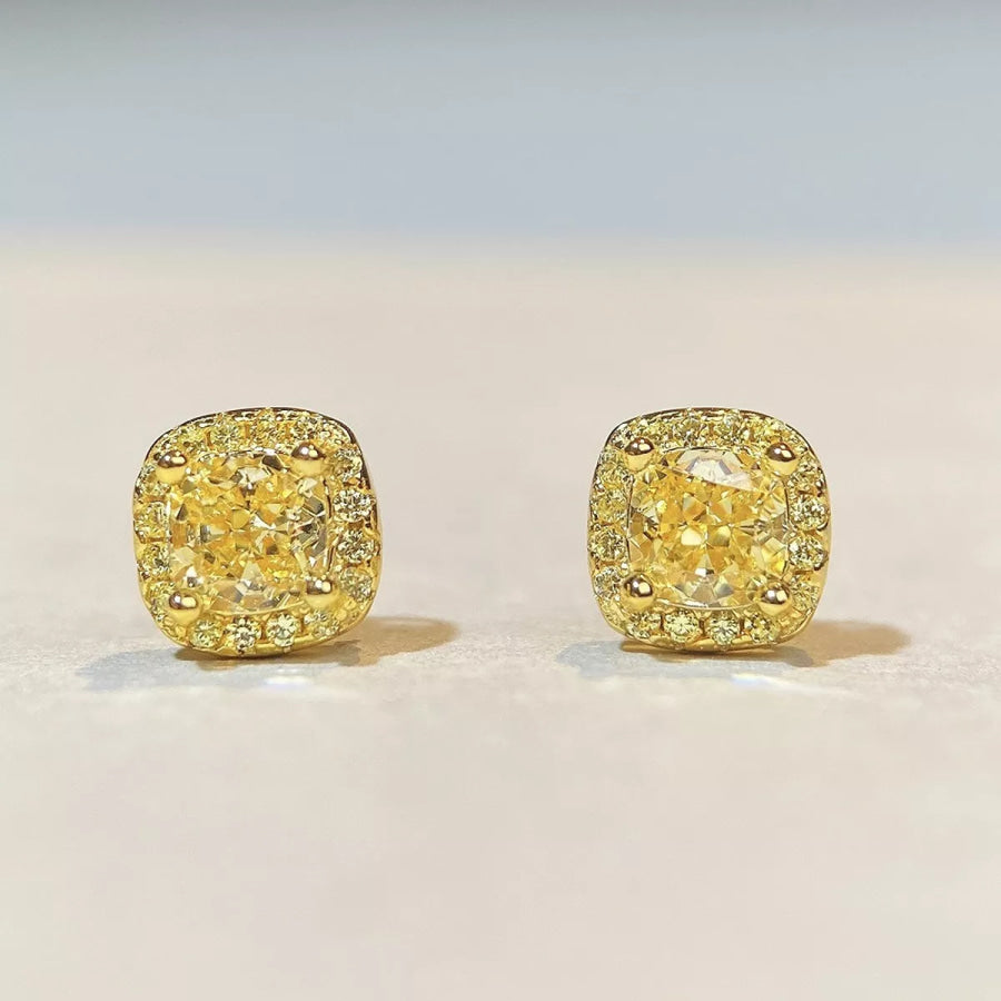 925 Sterling Silver Stud Earrings Yellow / One Size Apparel and Accessories