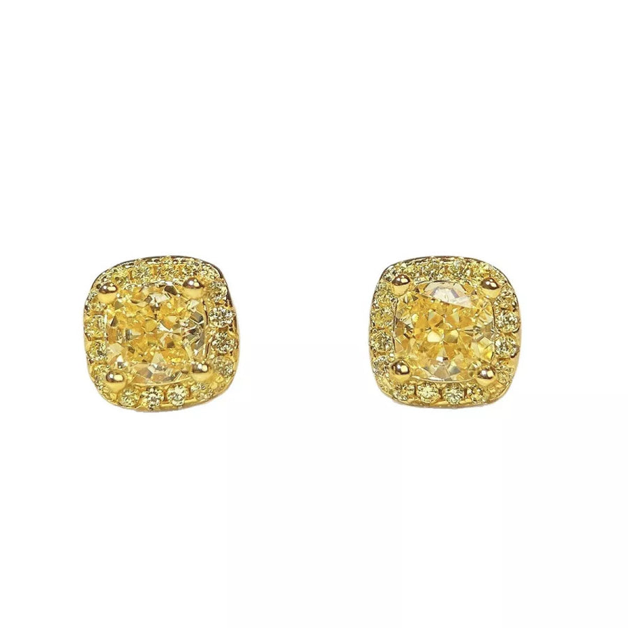 925 Sterling Silver Stud Earrings Yellow / One Size Apparel and Accessories