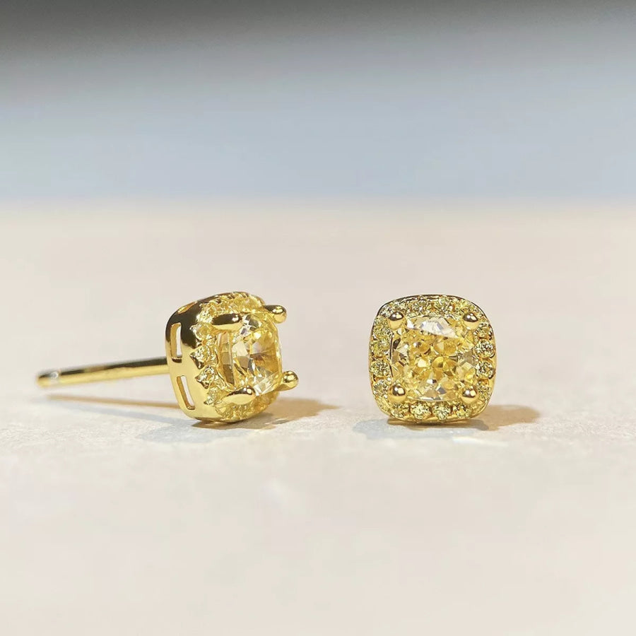 925 Sterling Silver Stud Earrings Yellow / One Size Apparel and Accessories