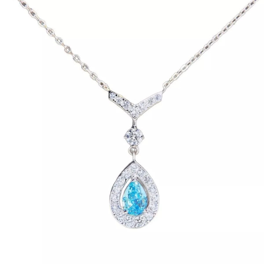 925 Sterling Silver Teardrop Pendant Necklace Pastel Blue / One Size Apparel and Accessories