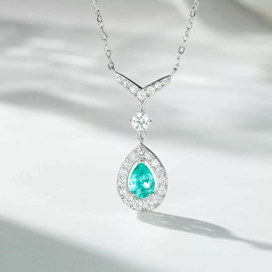 925 Sterling Silver Teardrop Pendant Necklace Light Green / One Size Apparel and Accessories