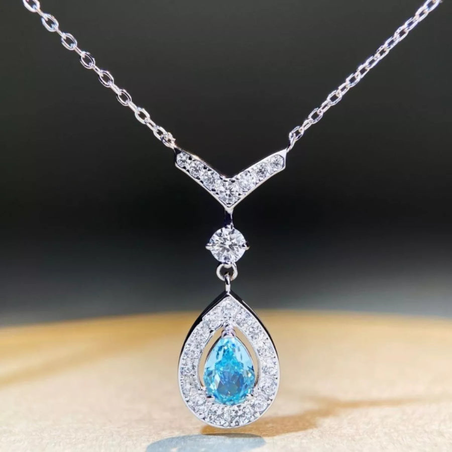 925 Sterling Silver Teardrop Pendant Necklace Pastel Blue / One Size Apparel and Accessories
