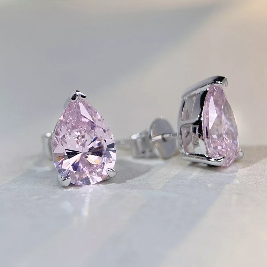 925 Sterling Silver Teardrop Stud Earrings Blush Pink / One Size Apparel and Accessories