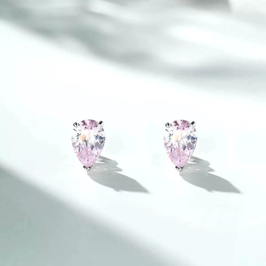 925 Sterling Silver Teardrop Stud Earrings Blush Pink / One Size Apparel and Accessories