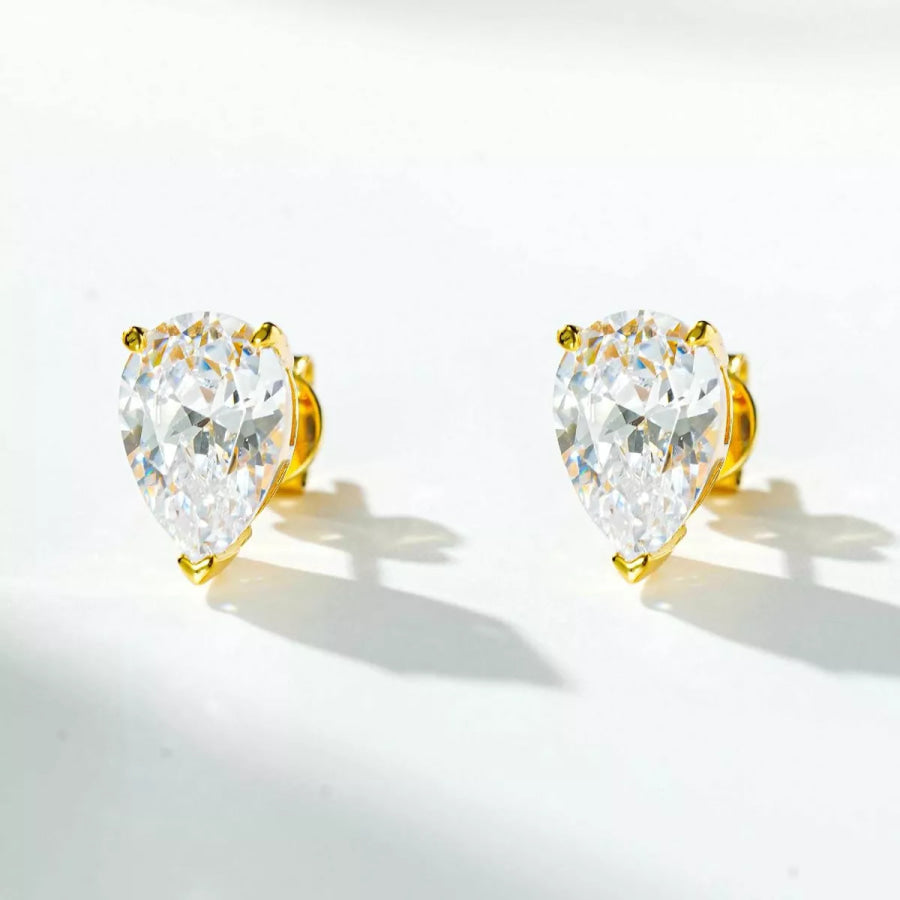 925 Sterling Silver Teardrop Stud Earrings Gold / One Size Apparel and Accessories