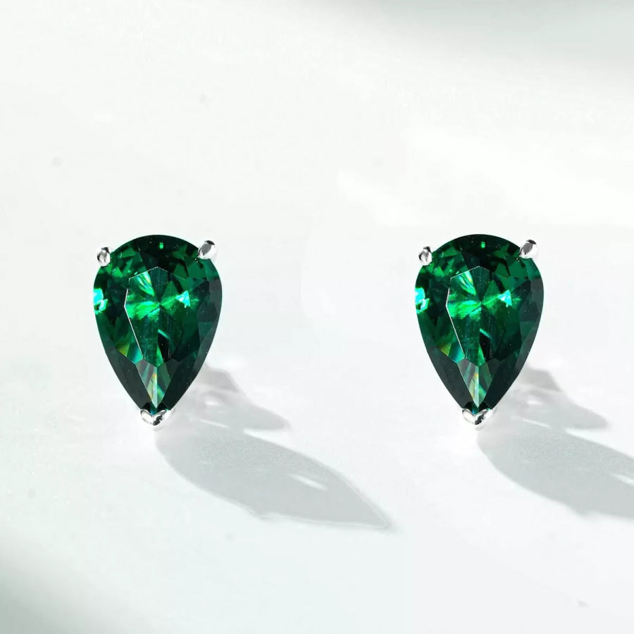 925 Sterling Silver Teardrop Stud Earrings Green / One Size Apparel and Accessories