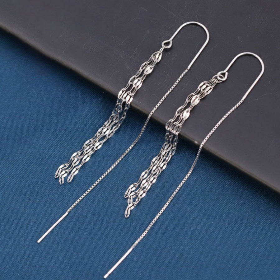 925 Sterling Silver Threader Earrings Silver / One Size Apparel and Accessories