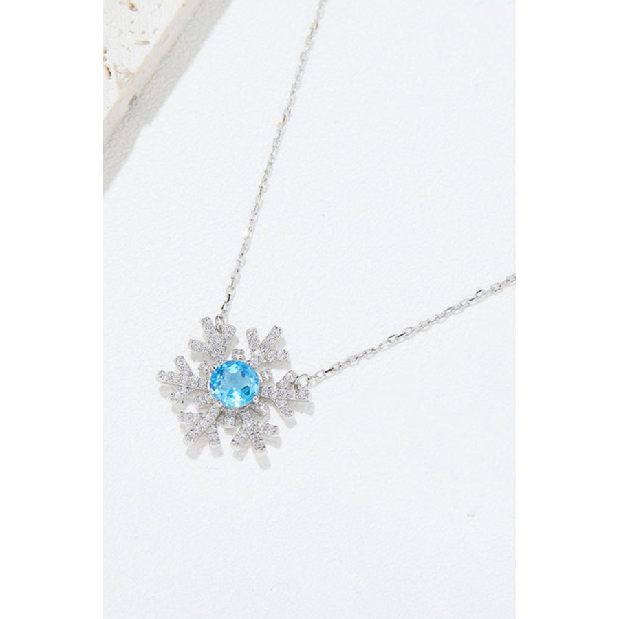 925 Sterling Silver Topaz Snowflake Shape Necklace Silver / One Size Apparel and Accessories