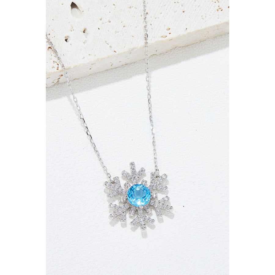 925 Sterling Silver Topaz Snowflake Shape Necklace Silver / One Size Apparel and Accessories