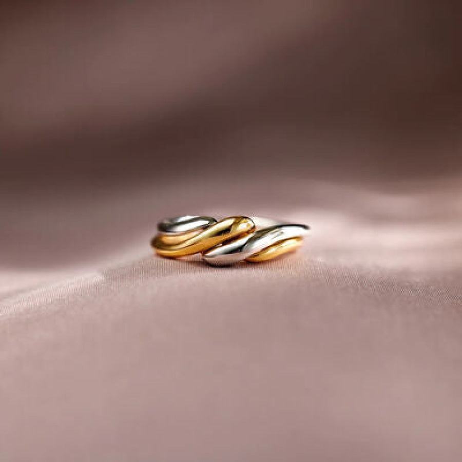 925 Sterling Silver Twisted Open Ring Gold / 7 Apparel and Accessories