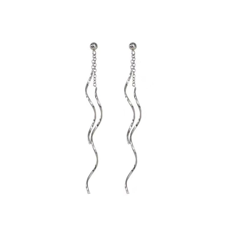 925 Sterling Silver Wave Earrings Silver / One Size Apparel and Accessories