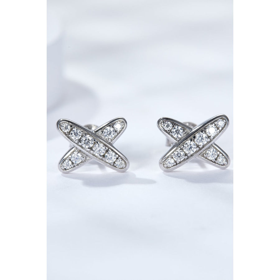 925 Sterling Silver X-Shape Moissanite Earrings Silver / One Size