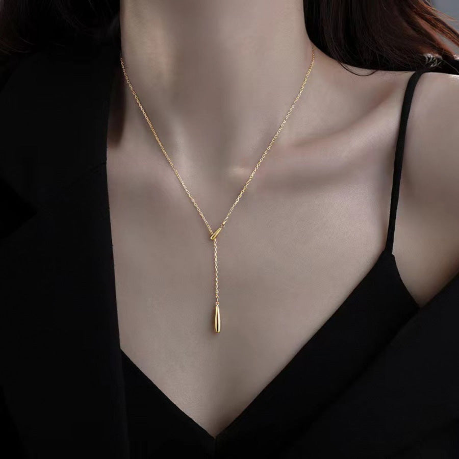 925 Sterling Silver Y-Shaped Pendant Necklace Gold / One Size Apparel and Accessories