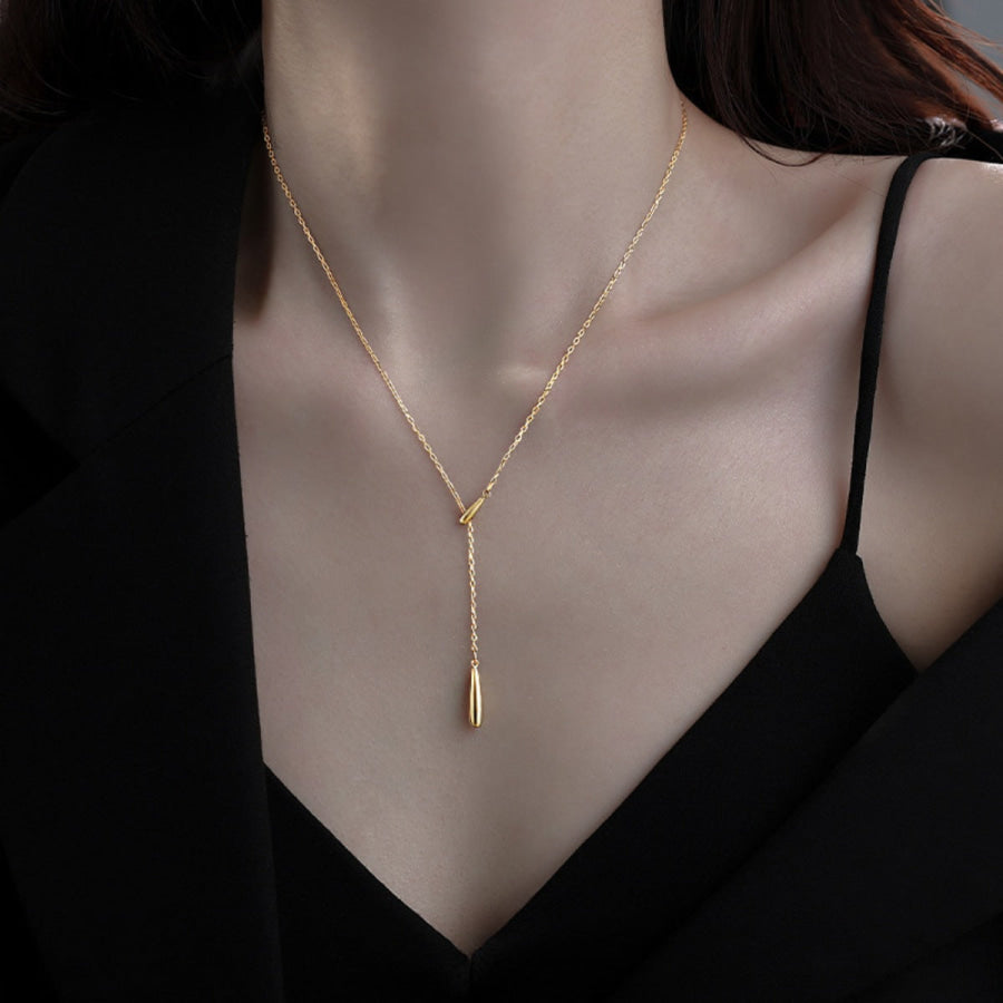925 Sterling Silver Y-Shaped Pendant Necklace Gold / One Size Apparel and Accessories