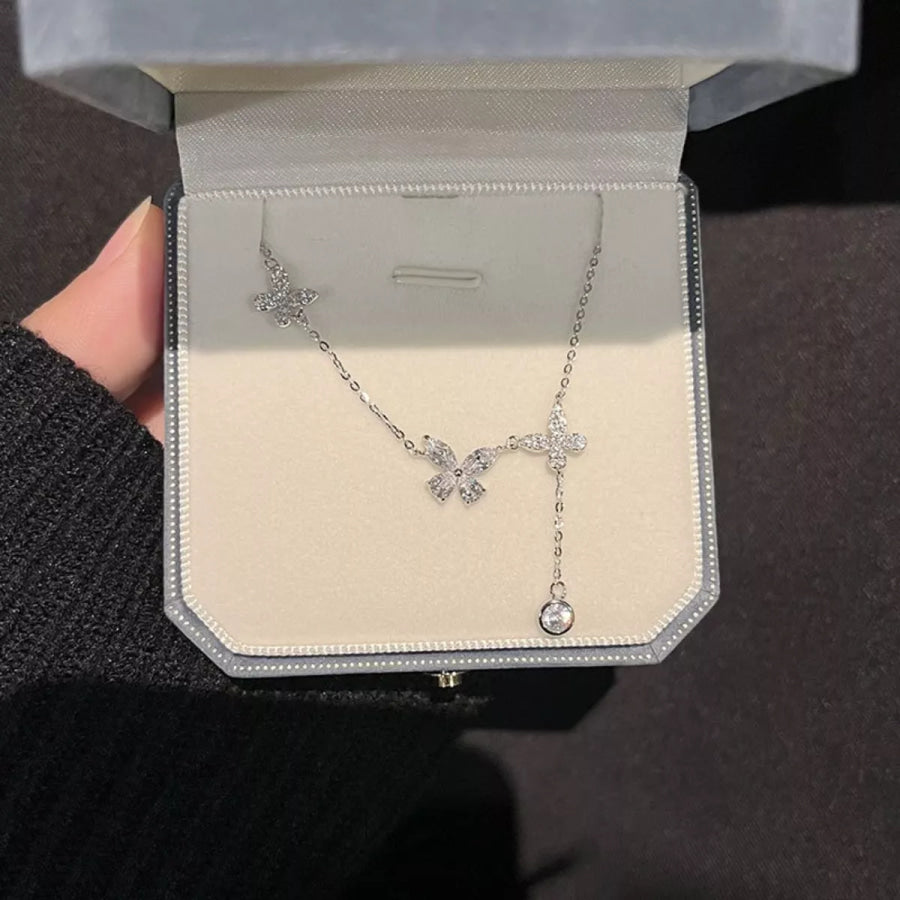 925 Sterling Silver Zircon Butterfly Necklace Silver / One Size Apparel and Accessories