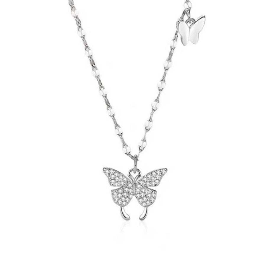 925 Sterling Silver Zircon Butterfly Necklace Silver / One Size Apparel and Accessories