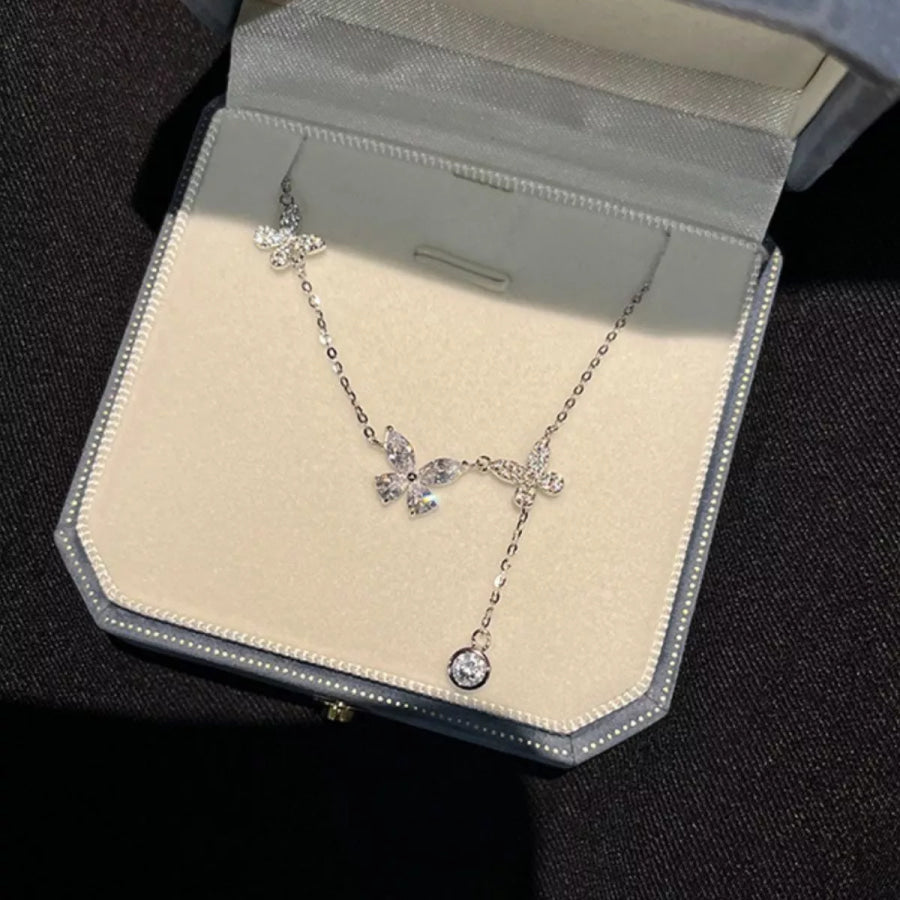 925 Sterling Silver Zircon Butterfly Necklace Silver / One Size Apparel and Accessories