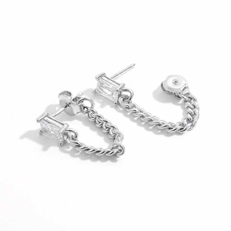 925 Sterling Silver Zircon Chain Earrings Silver / One Size Apparel and Accessories