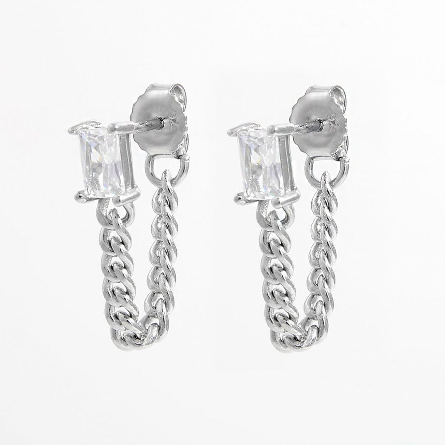 925 Sterling Silver Zircon Chain Earrings Silver / One Size Apparel and Accessories