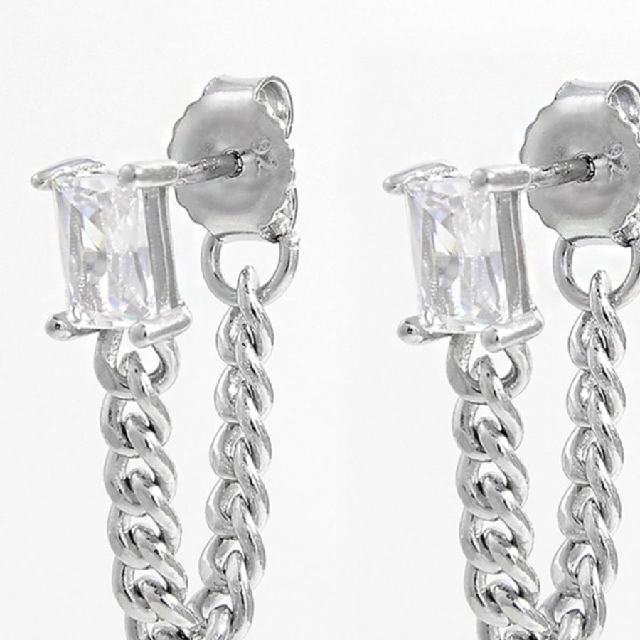 925 Sterling Silver Zircon Chain Earrings Silver / One Size Apparel and Accessories