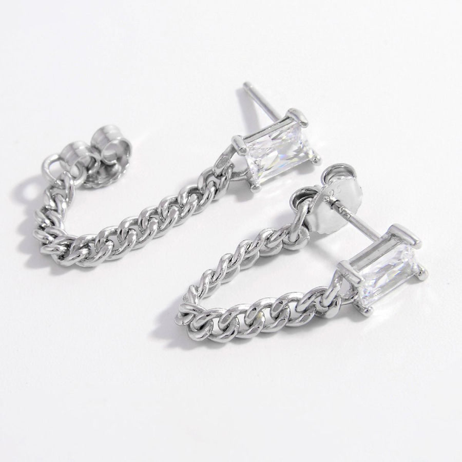 925 Sterling Silver Zircon Chain Earrings Silver / One Size Apparel and Accessories