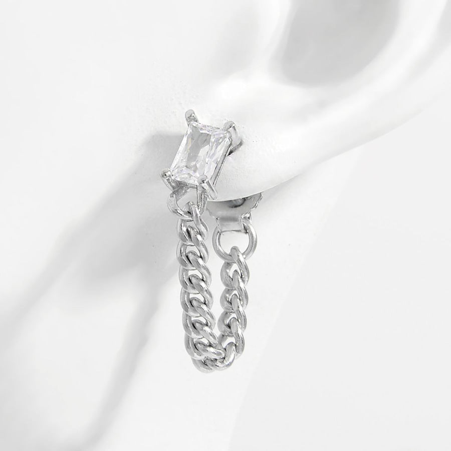 925 Sterling Silver Zircon Chain Earrings Silver / One Size Apparel and Accessories