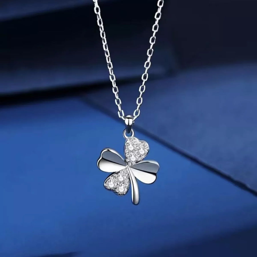 925 Sterling Silver Zircon Clover Pendant Necklace Silver / One Size Apparel and Accessories