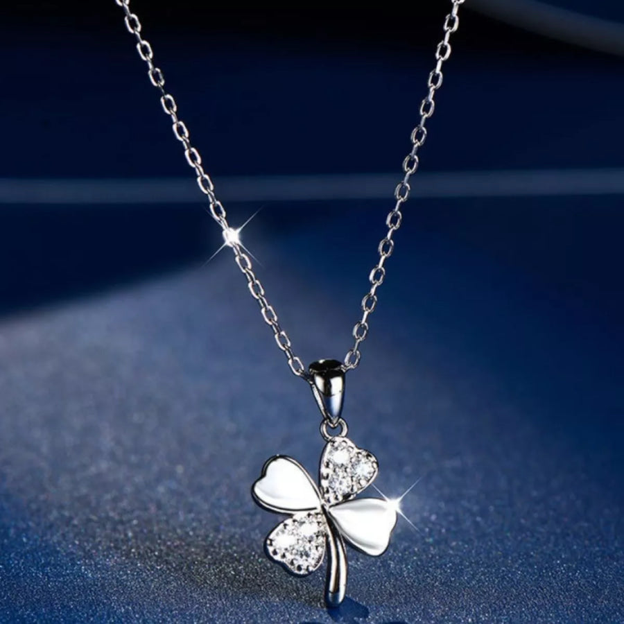 925 Sterling Silver Zircon Clover Pendant Necklace Silver / One Size Apparel and Accessories