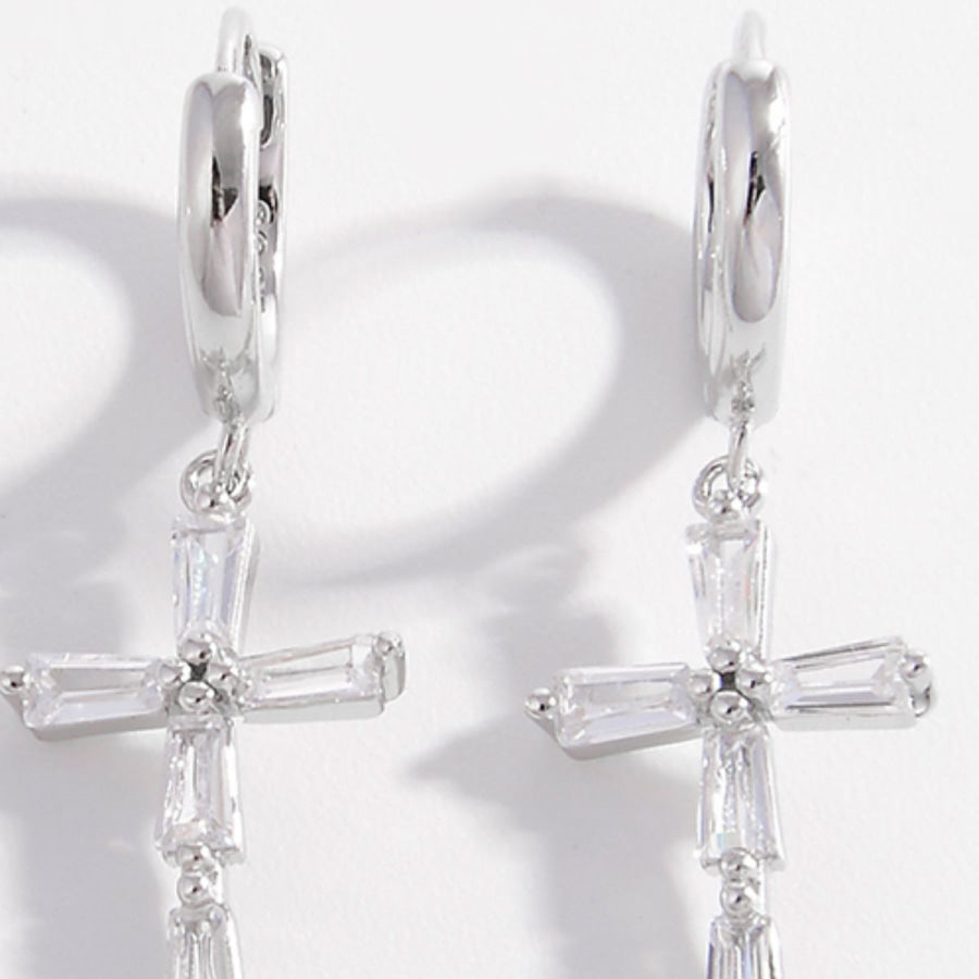 925 Sterling Silver Zircon Cross Earrings Apparel and Accessories