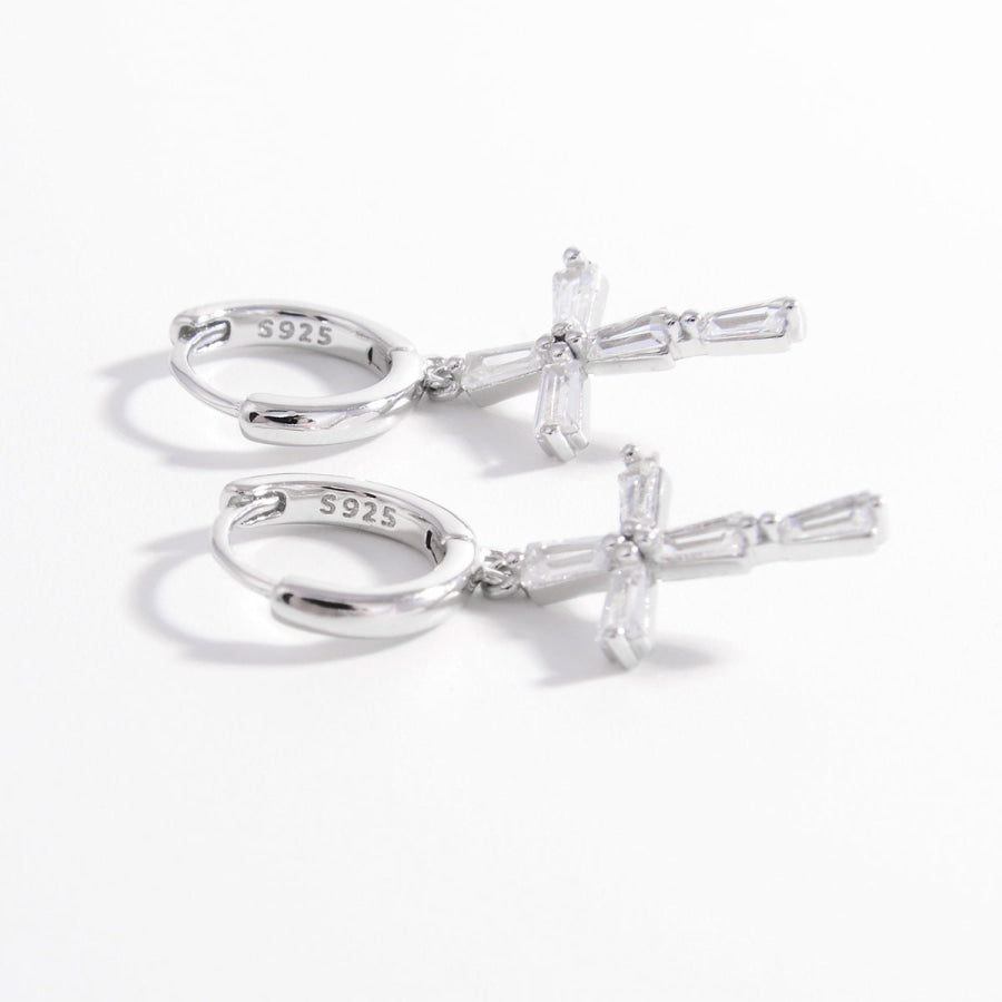 925 Sterling Silver Zircon Cross Earrings Apparel and Accessories