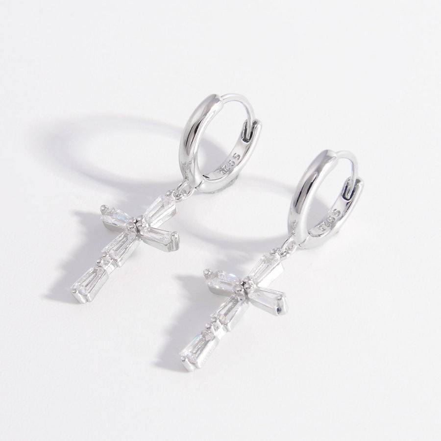 925 Sterling Silver Zircon Cross Earrings Silver / One Size Apparel and Accessories