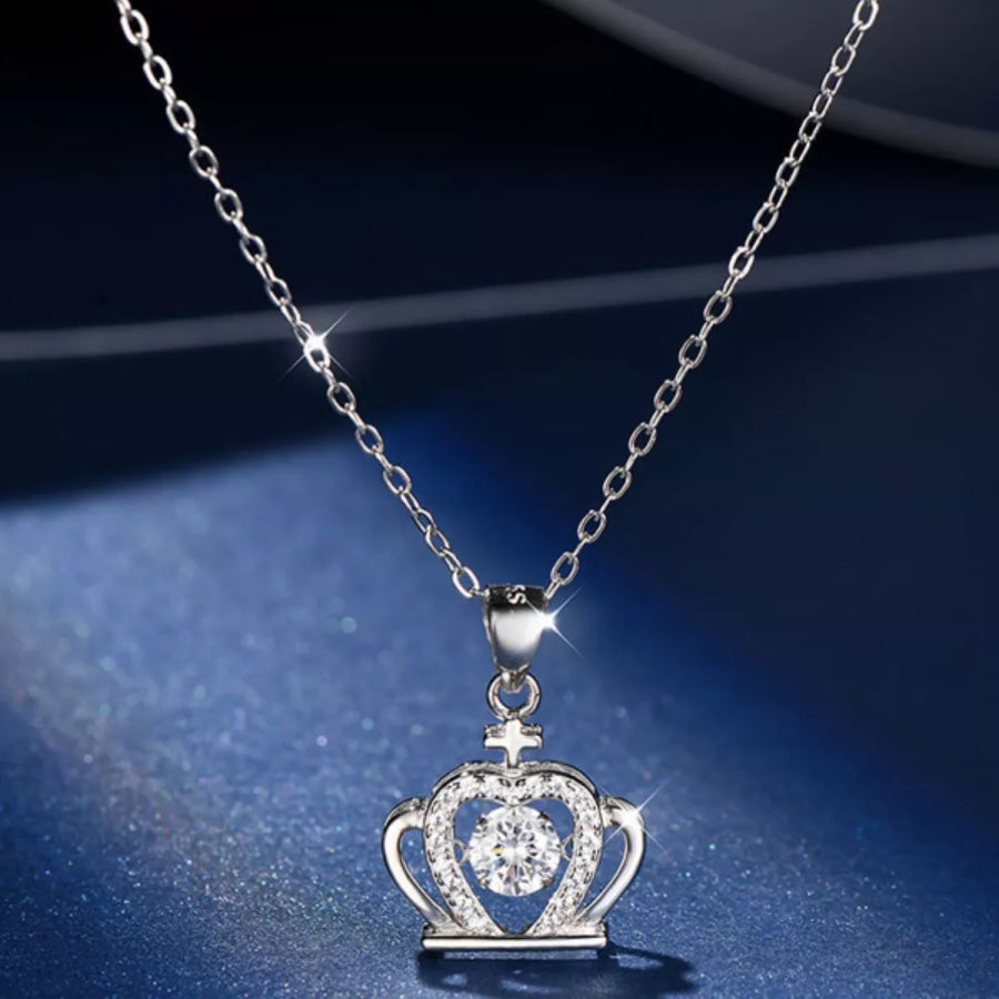 925 Sterling Silver Zircon Crown Pendant Necklace Silver / One Size Apparel and Accessories
