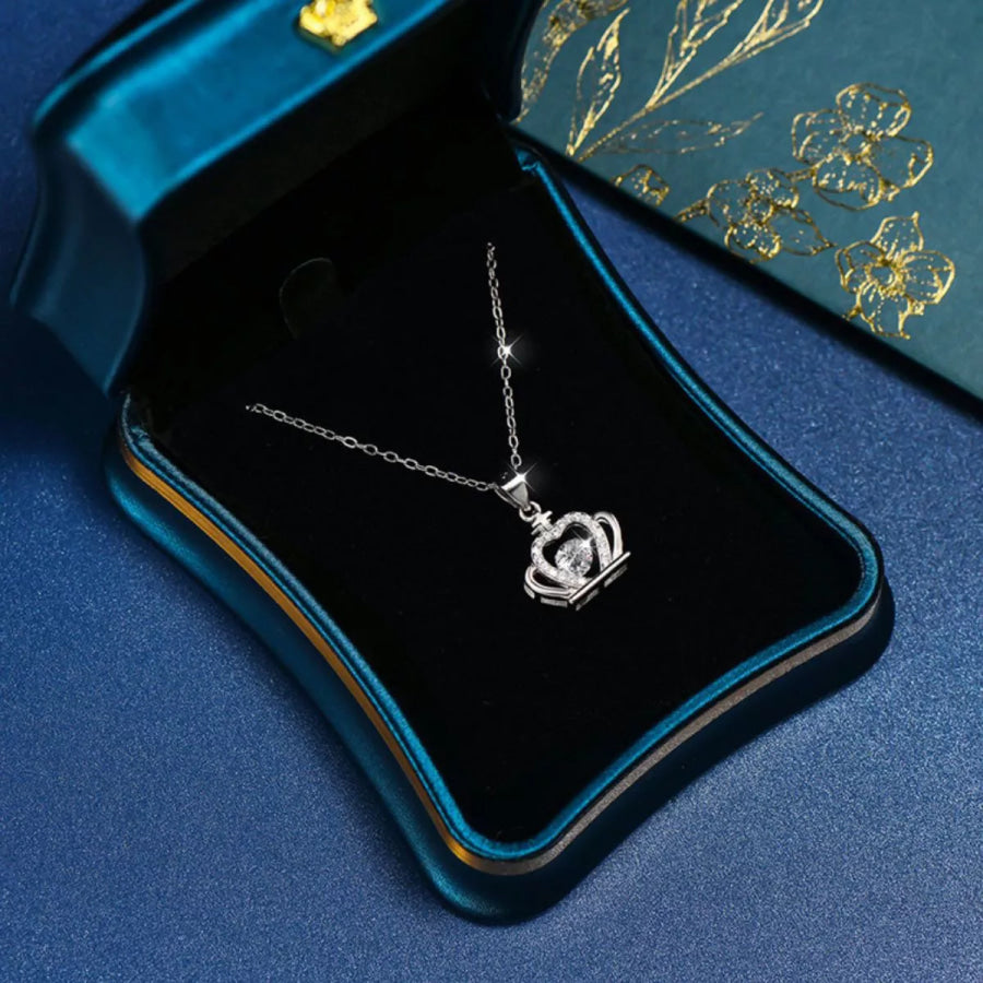 925 Sterling Silver Zircon Crown Pendant Necklace Silver / One Size Apparel and Accessories
