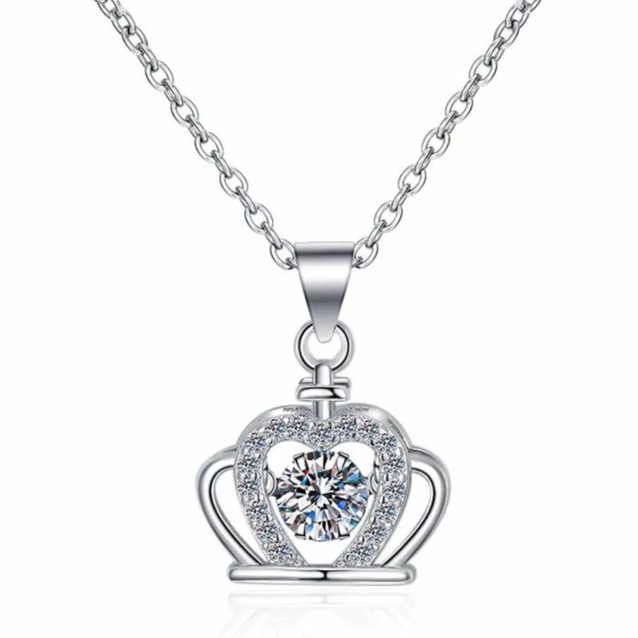 925 Sterling Silver Zircon Crown Pendant Necklace Silver / One Size Apparel and Accessories