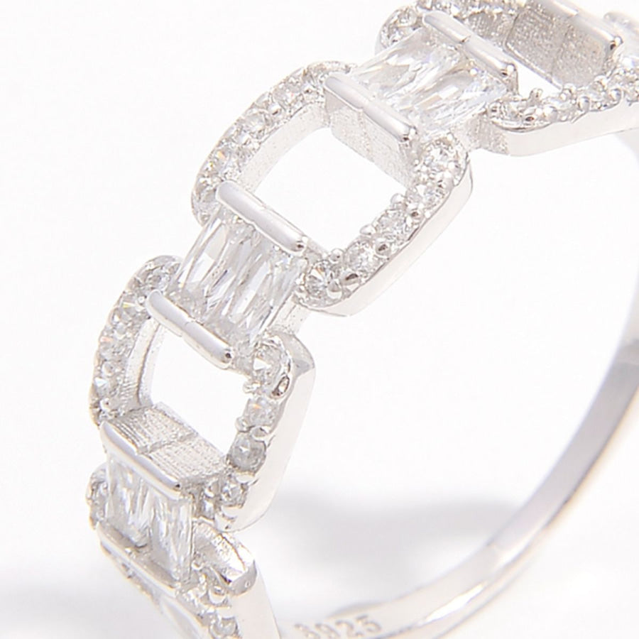 925 Sterling Silver Zircon Cutout Ring Apparel and Accessories