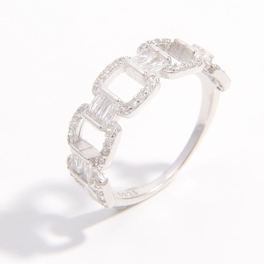 925 Sterling Silver Zircon Cutout Ring Apparel and Accessories