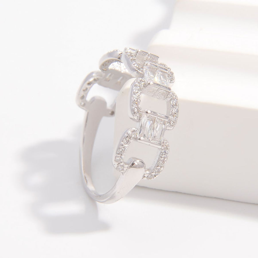 925 Sterling Silver Zircon Cutout Ring Apparel and Accessories