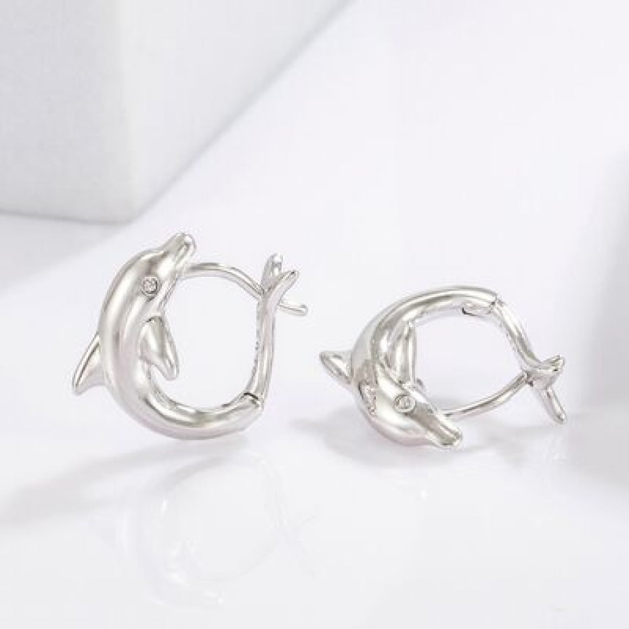 925 Sterling Silver Zircon Dolphin Earrings / One Size Apparel and Accessories