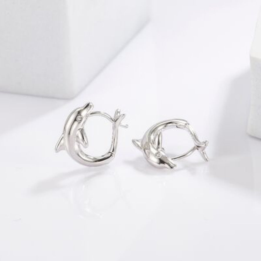 925 Sterling Silver Zircon Dolphin Earrings / One Size Apparel and Accessories