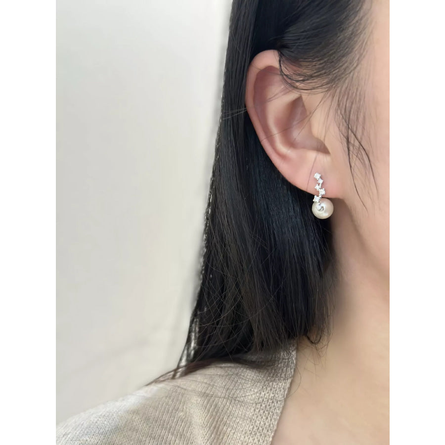 925 Sterling Silver Zircon Earrings Ivory / One Size Apparel and Accessories