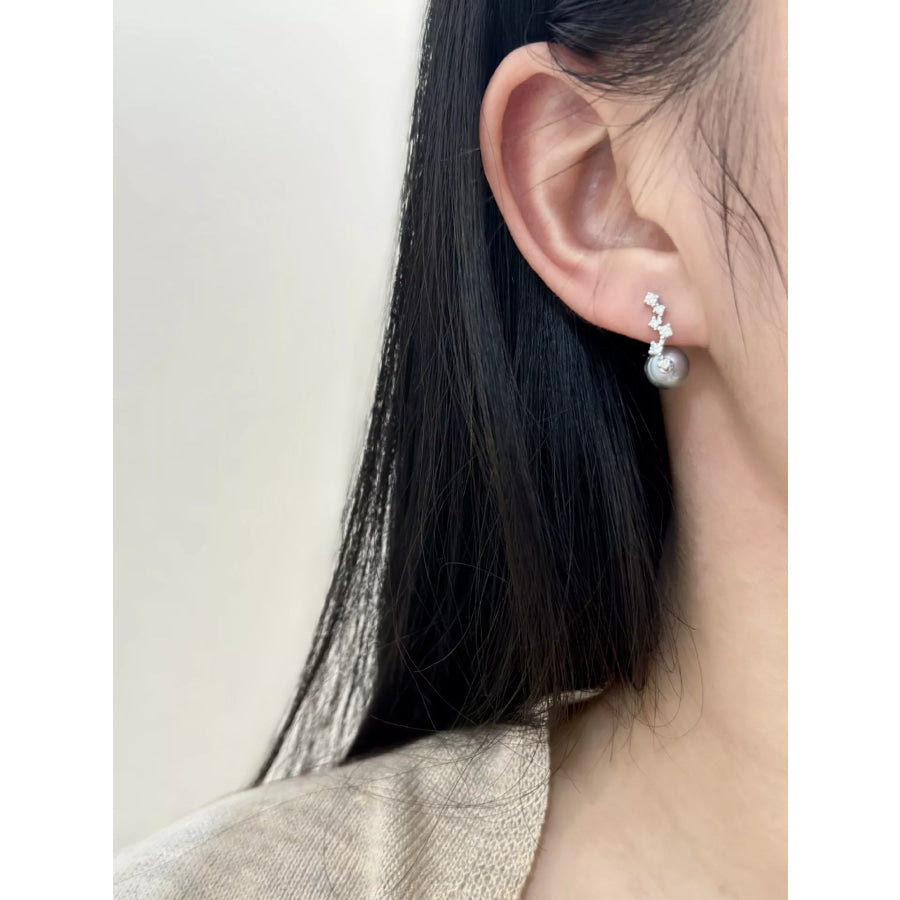925 Sterling Silver Zircon Earrings Gray / One Size Apparel and Accessories