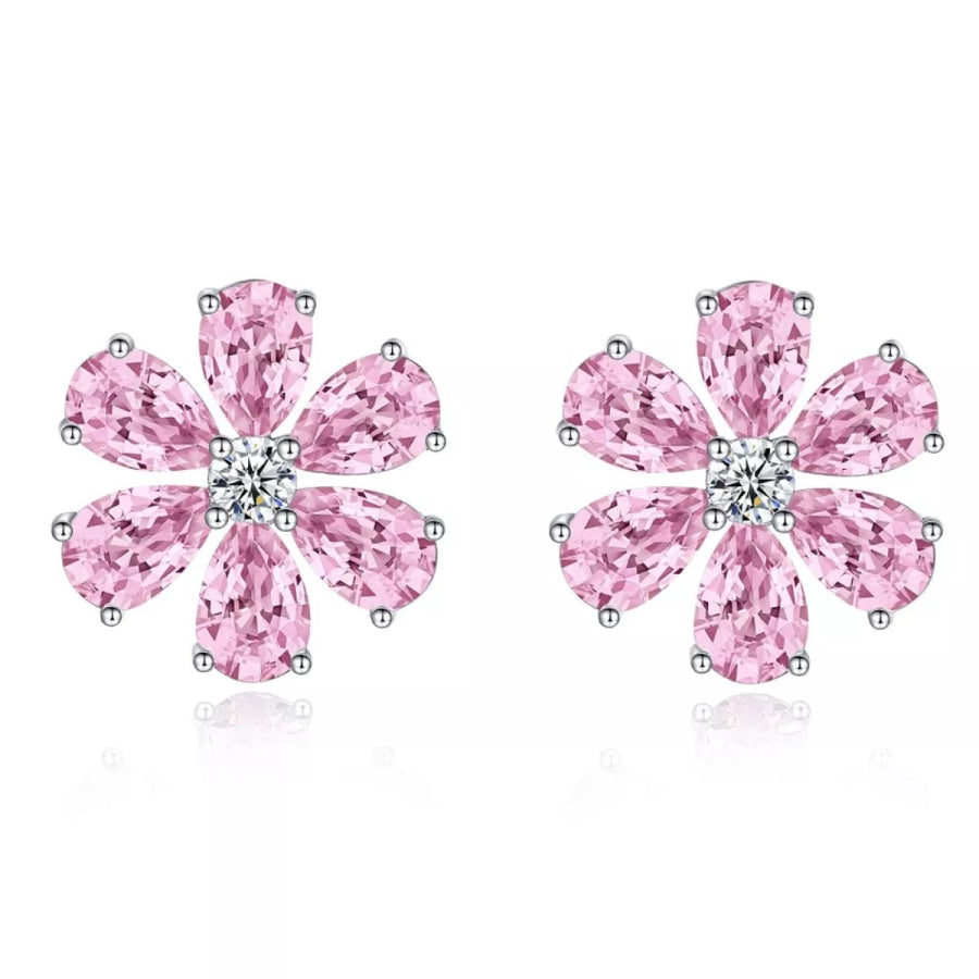 925 Sterling Silver Zircon Flower Earrings Blush Pink / One Size Apparel and Accessories