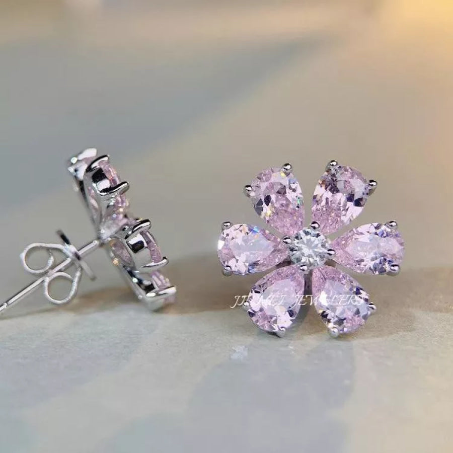 925 Sterling Silver Zircon Flower Earrings Blush Pink / One Size Apparel and Accessories