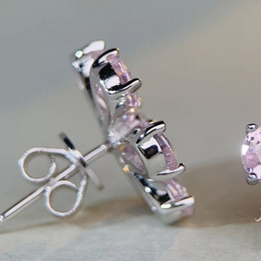 925 Sterling Silver Zircon Flower Earrings Blush Pink / One Size Apparel and Accessories